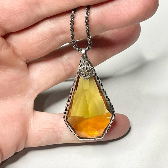 Art Deco Sterling Silver Large Pendant Necklace - Picture 10 of 12